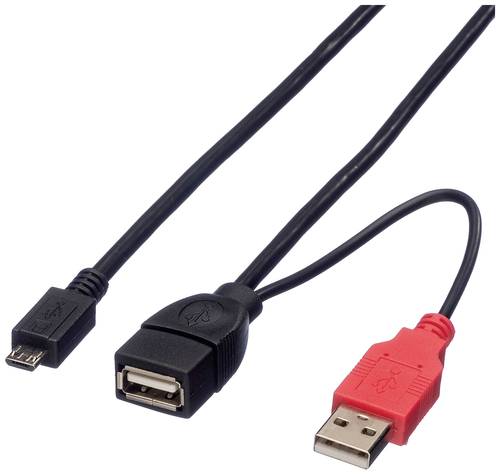Roline USB-Kabel USB 2.0 USB-A Stecker, USB-A Buchse, USB-Micro-B Stecker 1.00m Schwarz Geschirmt 19 von Roline