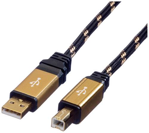 Roline USB-Kabel USB 2.0 USB-A Stecker, USB-B Stecker 1.80m Schwarz, Gold doppelt geschirmt, vergold von Roline
