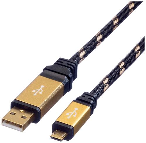 Roline USB-Kabel USB 2.0 USB-A Stecker, USB-Micro-B Stecker 0.80m Schwarz, Gold Geschirmt 11.02.8825 von Roline