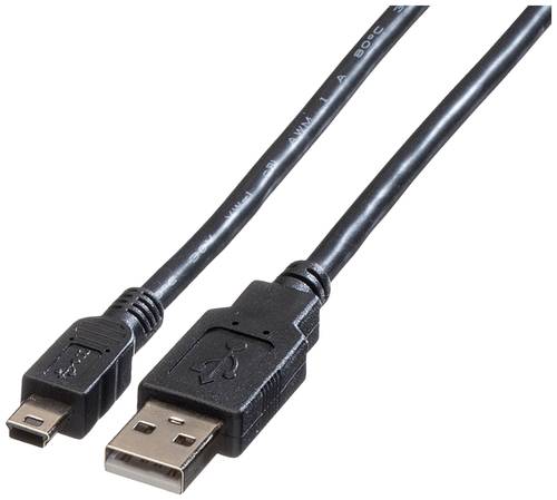 Roline USB-Kabel USB 2.0 USB-A Stecker, USB-Mini-A Stecker 0.80m Schwarz Geschirmt 11.02.8708 von Roline