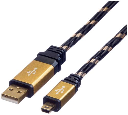 Roline USB-Kabel USB 2.0 USB-A Stecker, USB-Mini-A Stecker 1.80m Schwarz, Gold Geschirmt 11.02.8822 von Roline