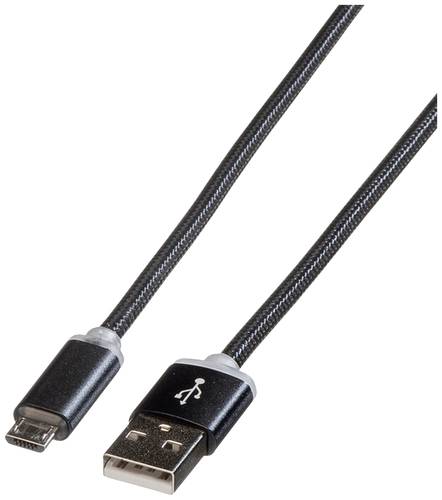 Roline USB-Ladekabel USB 2.0 USB-A Stecker, USB-Micro-B Stecker 1.00m Schwarz Geschirmt 11.02.8318 von Roline