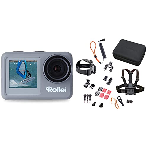 Rollei 40329 Action-Cam 9s Plus I 4K 60fps Unterwasserkamera & 21639 Actioncam Zubehör Set Outdoor - 23-teiliges Set, ideal zum Klettern,Wandern und andere andere Outdoor-Aktivitäten von Rollei