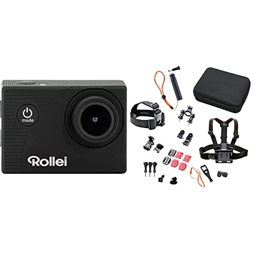 Rollei Actioncam 372 - Action-Camcorder - Schwarz & 21639 Actioncam Zubehör Set Outdoor - 23-teiliges Set, ideal zum Klettern,Wandern und andere Outdoor-Aktivitäten Actioncams und GoPro von Rollei