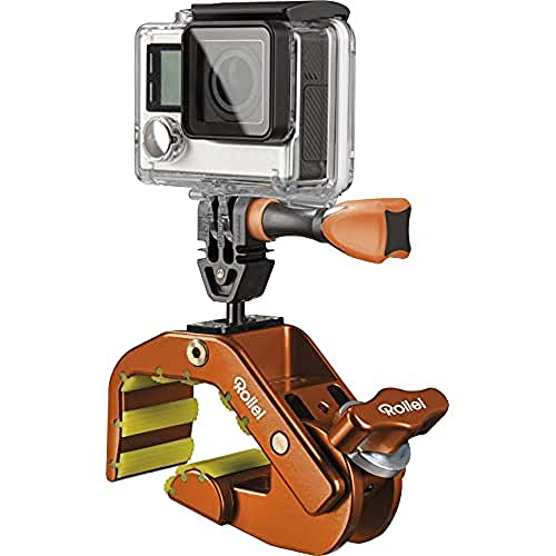 Rollei Actioncam Halterung Pro Shark - für alle GoPro kompatiblen Actioncams, auch an schwierigen Stellen montierbar (Klemmbereich: 25-65 mm), aus eloxiertem Aluminium - Orange von Rollei