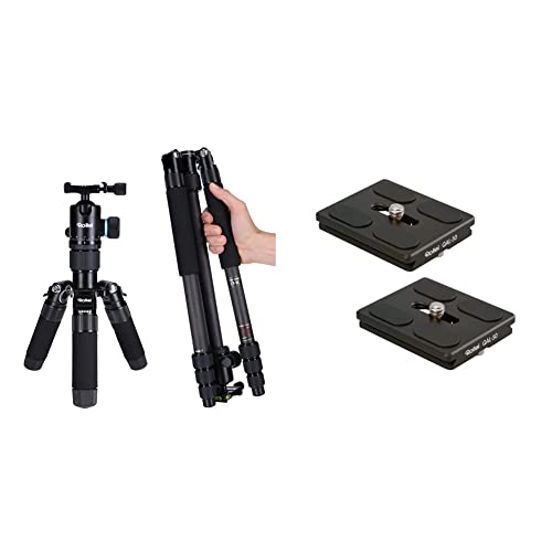 Rollei Carbon Stativ CT-5C, Black & QAL-50 - professionelle Kamera-Schnellwechselplatte/Schnellverschlussplatte, für alle Kameras mit 1/4 Stativgewinde und Arca Swiss kompatibel - 2 er Pack von Rollei