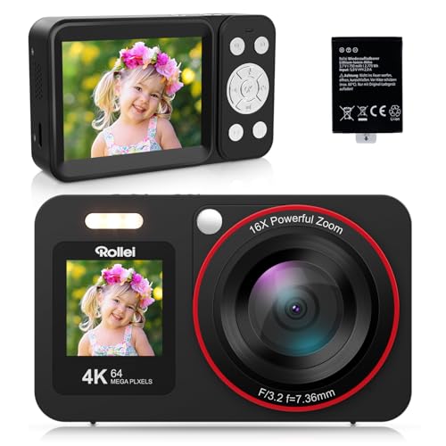 Rollei Compactline 64 Dual Screen Digitalkamera, 64MP 4K Fotoapparat mit Dual Display Kompaktes Fotokamera mit 18X Optischem Zoom für Kinder Anfänger Schwarz, Digital-Kamera-Kompaktkamera-Fotoapparat Rollei Compactline 64 Dual Screen Digitalkamera, 64MP 4K Fotoapparat mit Dual Display Kompaktes Fotokamera mit 18X Optischem Zoom für Kinder Anfänger Schwarz, Digital-Kamera-Kompaktkamera-Fotoapparat von Rollei