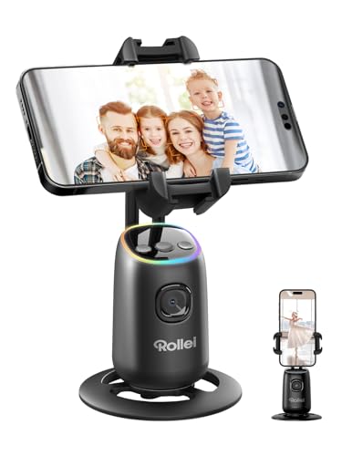 Rollei Easy Creator Desktop mit AI Tracking Automatischer Gesichtsverfolgung Handy Stative 360 Video Stabilisator mit Eingebautem Akku für Tiktok Live Streaming, Handy-Stative-Tripod-Smartphone von Rollei