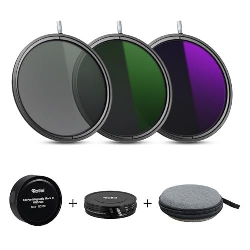 Rollei F:X Pro Magnetic Mark II VND Set 82 mm, Rundfilter Set mit 3 Magnetische Variable Graufilter ND2-ND500(1-9 Belichtungsstufen) für 82mm Kameraobjektive mit Kappen & Magnetischer Basisring Rollei F:X Pro Magnetic Mark II VND Set 82 mm, Rundfilter Set mit 3 Magnetische Variable Graufilter ND2-ND500(1-9 Belichtungsstufen) für 82mm Kameraobjektive mit Kappen & Magnetischer Basisring von Rollei