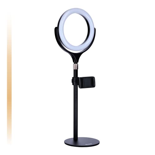 Rollei Lumis Tabletop Ring Light Bi-Color, Ring-Licht mit Smartphone-Halterung, Smartphone Fernbedienung und Lampenstativ.120 LEDs (33x Warmweiß und 33 x Kaltweiß), 28586, schwarz von Rollei