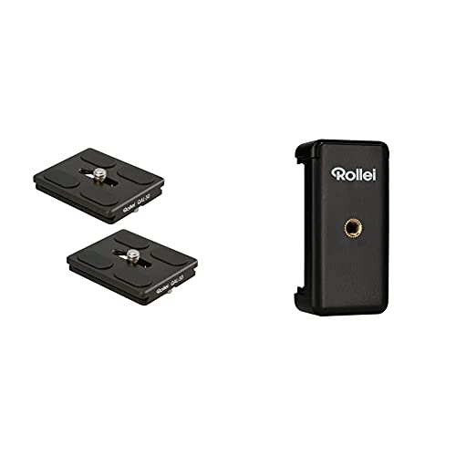 Rollei QAL-50 - professionelle Kamera-Schnellwechselplatte/Schnellverschlussplatte - 2 er Pack & Smartphone Halterung - universeller Halter für Ihr Smartphone mit 1/4“ Gewinde - Schwarz von Rollei