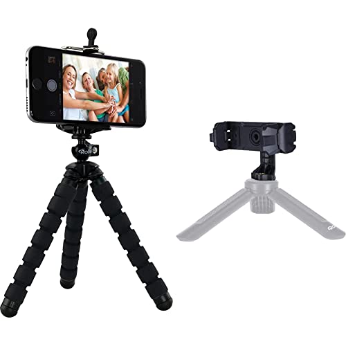 Rollei Selfie Mini - Flexibles Mini Stativ - Schwarz & Smartphone-Halterung II, professionelle Handy-Halterung zur Montage auf einem Stativ im Hoch- und Querformat- 22772 Smartphone Halter von Rollei