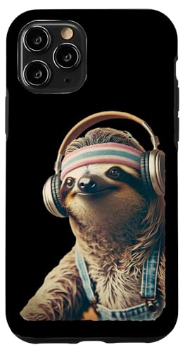 70er 80er Retro Faultier mit Kopfhörern, Lustiges Chill Hülle für iPhone 11 Pro von Roller Zoo, lustige Skater Geschenke