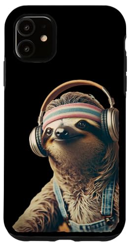 70er 80er Retro Faultier mit Kopfhörern, Lustiges Chill Hülle für iPhone 11 von Roller Zoo, lustige Skater Geschenke