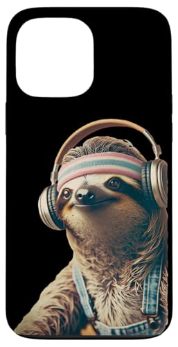 70er 80er Retro Faultier mit Kopfhörern, Lustiges Chill Hülle für iPhone 13 Pro Max von Roller Zoo, lustige Skater Geschenke
