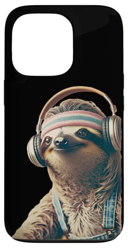 70er 80er Retro Faultier mit Kopfhörern, Lustiges Chill Hülle für iPhone 13 Pro von Roller Zoo, lustige Skater Geschenke
