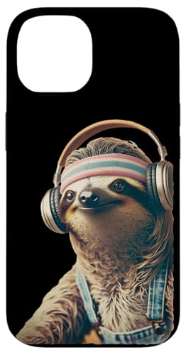 70er 80er Retro Faultier mit Kopfhörern, Lustiges Chill Hülle für iPhone 14 von Roller Zoo, lustige Skater Geschenke