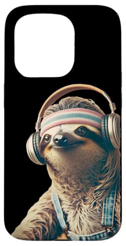 70er 80er Retro Faultier mit Kopfhörern, Lustiges Chill Hülle für iPhone 15 Pro von Roller Zoo, lustige Skater Geschenke