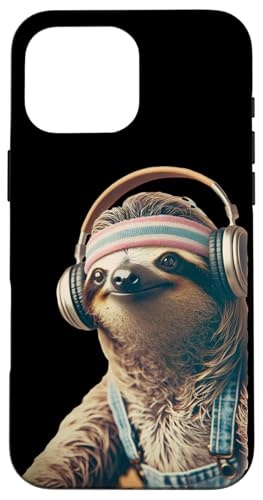 70er 80er Retro Faultier mit Kopfhörern, Lustiges Chill Hülle für iPhone 16 Pro Max von Roller Zoo, lustige Skater Geschenke