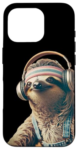 70er 80er Retro Faultier mit Kopfhörern, Lustiges Chill Hülle für iPhone 16 Pro von Roller Zoo, lustige Skater Geschenke