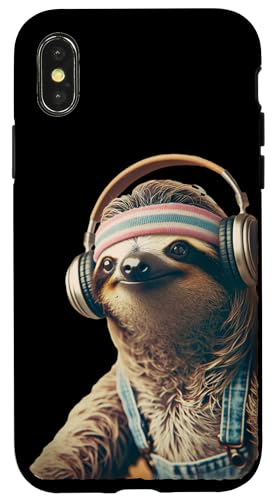 70er 80er Retro Faultier mit Kopfhörern, Lustiges Chill Hülle für iPhone X/XS von Roller Zoo, lustige Skater Geschenke