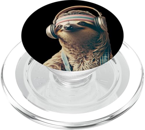 70er 80er Retro Faultier mit Kopfhörern, Lustiges Chill PopSockets PopGrip für MagSafe von Roller Zoo, lustige Skater Geschenke