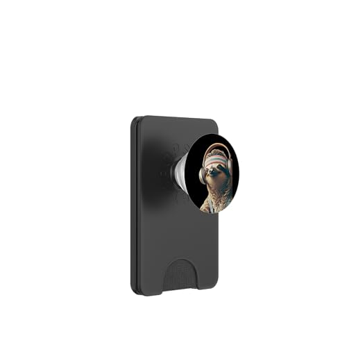 70er 80er Retro Faultier mit Kopfhörern, Lustiges Chill PopSockets PopWallet für MagSafe von Roller Zoo, lustige Skater Geschenke
