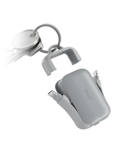 Rolling Square Tau 2 (2nd Gen) Power Bank - Schlüsselanhänger mit HandyLadegerät mit Digitaler Visitenkartenfunktion NFC/QR-Code, Kompatibel mit USB-C, Micro-USB und Lightning-Buchse, 2000mAh, Grau von Rolling Square