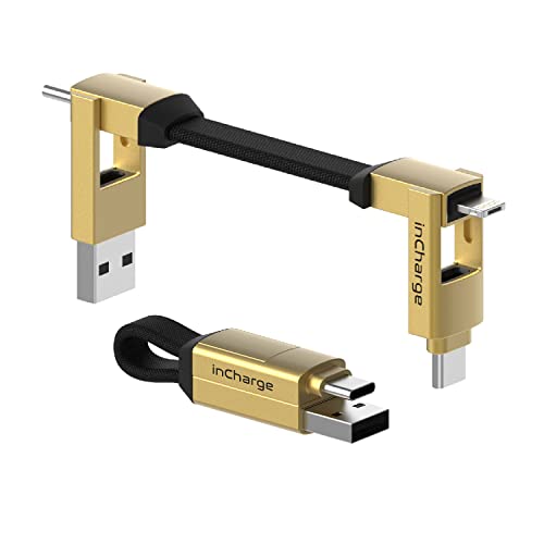 Rolling Square inCharge 6 - Schlüsselanhänger mit USB-C-Kabel, Universal-Smartphone-Kabel, Geschenk für Männer, Handy-Aufladegerät 6-in-1, technologisches Gadget, Gold, Lightning-Kabel 15 W von Rolling Square