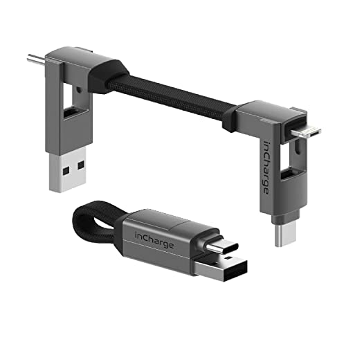 Rolling Square inCharge 6 - Schlüsselanhänger mit USB-C-Kabel, Universal-Smartphone-Kabel, Geschenk für Männer, Handy-Aufladegerät 6-in-1, technologisches Gadget, Grau, Lightning-Kabel 15 W von Rolling Square