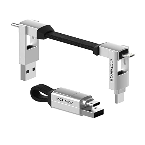 Rolling Square inCharge 6 - Schlüsselanhänger mit USB-C-Kabel, Universal-Smartphone-Kabel, Geschenk für Männer, Handy-Aufladegerät 6-in-1, technologisches Gadget, Silber, Lightning-Kabel 15 W von Rolling Square