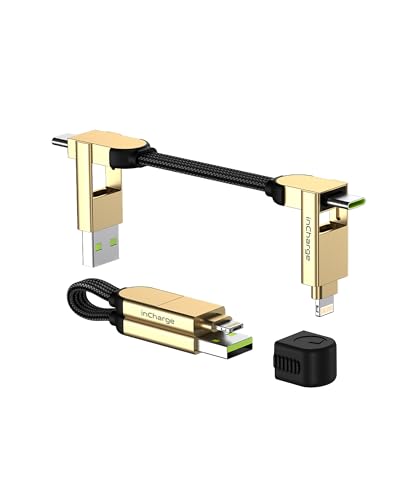 Rolling Square inCharge X - Schlüsselanhänger mit USB-C-Kabel, Universal-Smartphone-Kabel, Geschenk für Männer, Handy-Aufladegerät 6-in-1, technologisches Gadget, Gold, Lightning-Kabel 100 W von Rolling Square