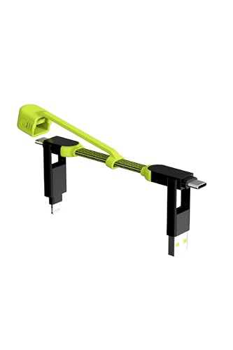 Rolling Square inCharge XL Pocket - USB C Ladekabel, Lightning-Kabel für Smartphone, Universalkabel, Ladegerät 6 in 1, ultraschnelles Aufladen, USB 100 W, 15 cm, Schwarz/Lime von Rolling Square