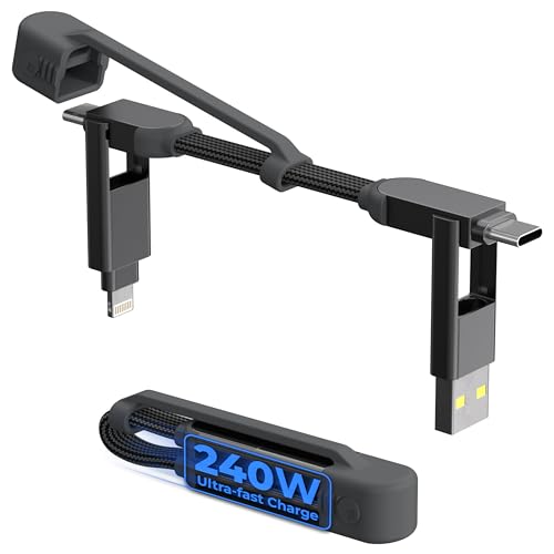 Rolling Square inCharge XS – 240 W 4-in-1-Schlüsselanhängerkabel | schnelles Laden und Datenübertragung | Universelles USB-C/Lightning-/USB-Kabel mit Metallgehäuse | N52-Magnete | umweltfreundlich | von Rolling Square