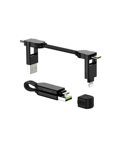 inCharge Rolling Square X Schlüsselanhänger mit USB-C-Kabel, Universal-Smartphone-Kabel, Geschenk für Männer, 6-in-1-Universalladegerät für Smartphones, tech Gadget, Schwarz, Lightning-Kabel 100W von Rolling Square