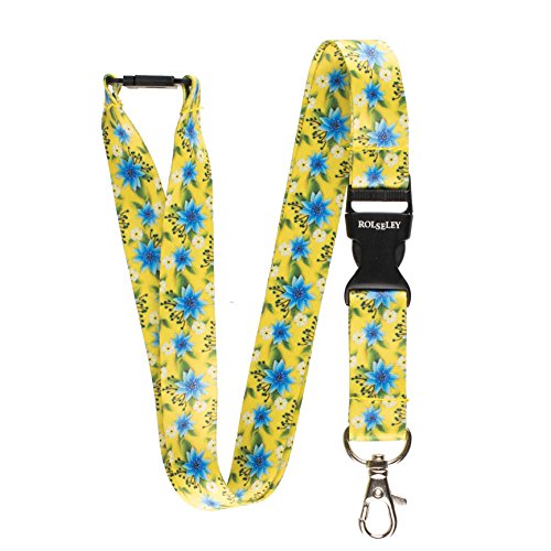 Mehrfarbig Schlüsselband Umhängeband Trageband mit Sicherheitsverschluss und Schwenk Karabinerhaken(1 gelbe mit Blumen) von Rolseley