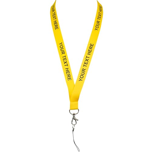 ROLSELEY Personalisierbares Umhängeband mit aufgedrucktem Text (Schwarz/Silber) mit Sicherheitsverschluss - Gelbes Schlüsselband mit individuellem Text von Rolseley