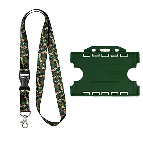 Rolseley Umhängeband / Umhängeband, Camouflage-Muster, mit Metallclip, Sicherheitsausbrechung, Kunststoff, Dunkelwaldgrün, doppelseitiger Kartenhalter von Rolseley