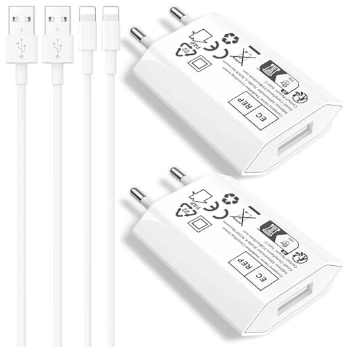 Ladekabel für iPhone, 4er-Pack 5W USB A Ladegerät und 2M Ladekabel für iPhone 8 7 6 6S 5S 14 13 12 11 Pro Max XR X XS SE Plus, USB Netzteil Stecker Adapter Ladegerät, Kable Ladeadapter Romalux Ladekabel für iPhone, 4er-Pack 5W USB A Ladegerät und 2M Ladekabel für iPhone 8 7 6 6S 5S 14 13 12 11 Pro Max XR X XS SE Plus, USB Netzteil Stecker Adapter Ladegerät, Kable Ladeadapter Romalux von Romalux