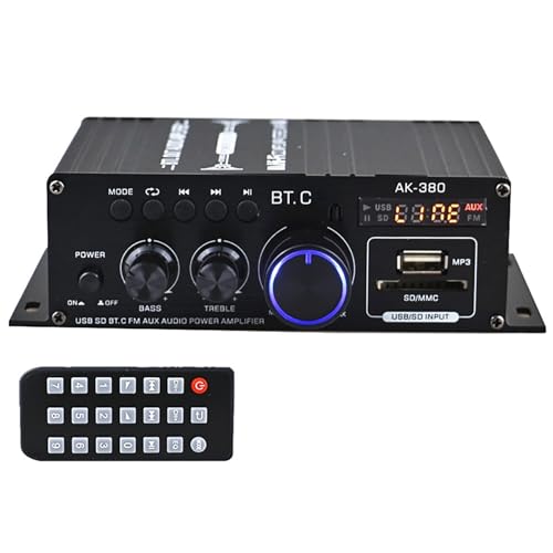 Romicta HiFi-Verstärker AK380, Mini Bluetooth Stereo-Audioverstärker Receiver 12V/ 220V 800W 2 Kanäle Endverstärker Soundverstärker w/UKW-Radio, SD/USB-Karteneingang, für Zuhause oder Auto von Romicta