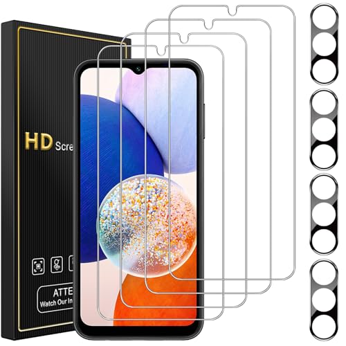 Romkasi [4+4 Stück Panzer Schutz Glas für Samsung Galaxy A14 4G/ 5G, 4 Stück Schutzfolie und 4 Stück Kameraschutz, 9H Härte Panzerfolie, Anti-Kratzr Glasfolie, HD Displayschutz von Romkasi