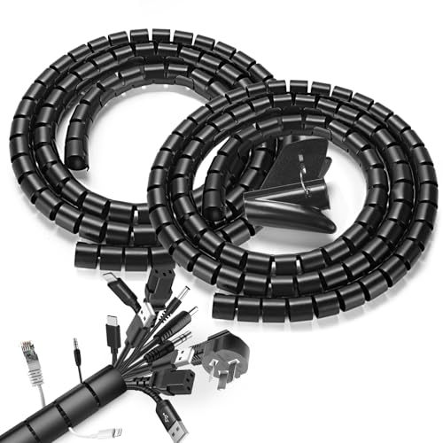 Romon 2 Stück Kabelschlauch, 22mm*3 Meter*1, 28 * 3 Meter*1 Spiralschlauch Cable Organizer Mit 1 Kabelclip, Kabelkanal Flexibel Kabelmanagement FüR TV PC,Schwarz von Romon