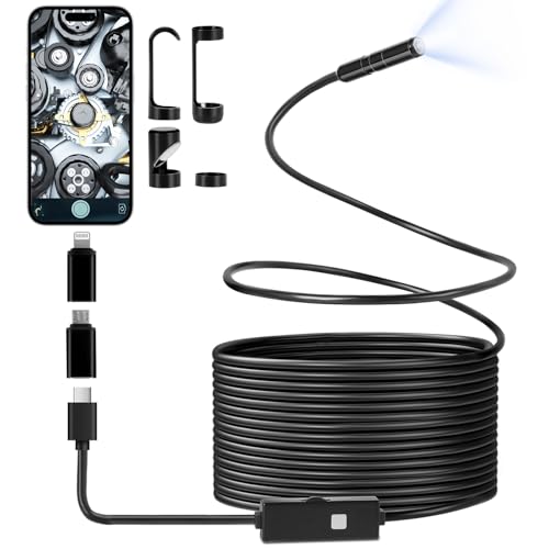 Romon Endoskopkamera mit Licht, 1080P HD Endoskop Kamera Handy mit Licht Wasserdichtes IP67 Kein WLAN Erforderlich Inspektionskamera Kanal-Kamera Handy mit 8 LED Licht für Smartphone Tablet(10M) von Romon