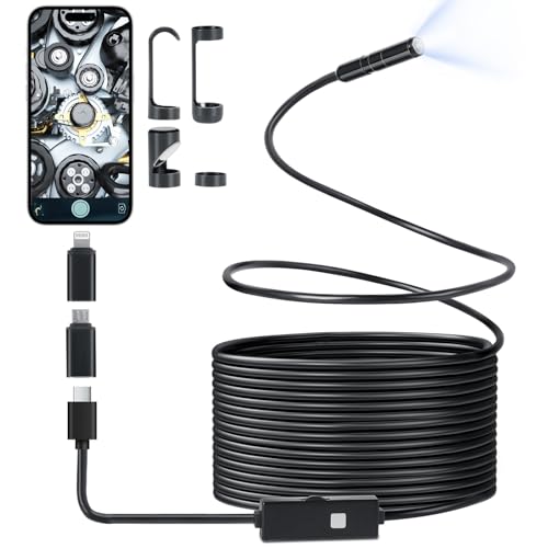 Romon Endoskopkamera mit Licht, 1080P HD Endoskop Kamera Handy mit Licht Wasserdichtes IP67 Kein WLAN Erforderlich Inspektionskamera Kanal-Kamera Handy mit 8 LED Licht für Smartphone Tablet(5M) von Romon