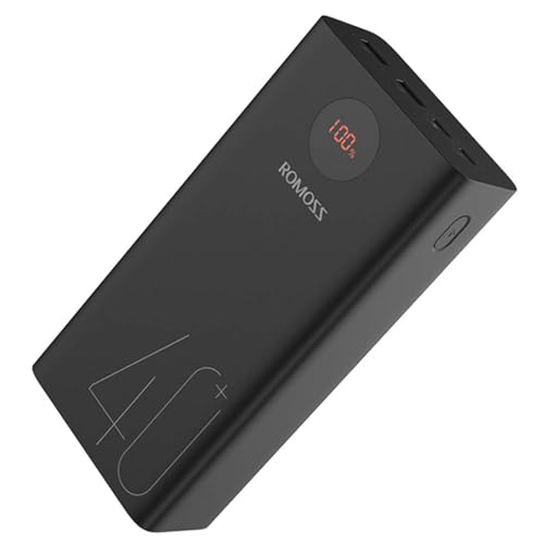 ROMOSS 40000mAh Power Bank, tragbares 18 W PD Schnellladegerät USB C, 3 Ausgänge und 2 Eingänge Externer Akku mit LED-Anzeige (Schwarz, 40000 mAh) von Romoss