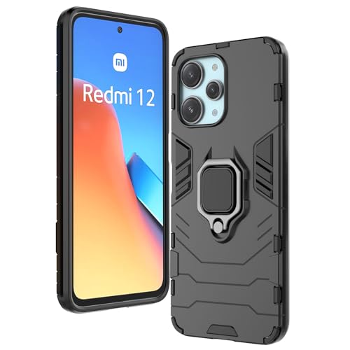 RonRun Handyhülle für Xiaomi Poco M6 Pro 5G Schutzhülle mit 360° Fingerring Ständer Stoßfeste Handy Hülle Gehäuse Case Vollständiger Schutz für Xiaomi Poco M6 Pro 5G, schwarz von RonRun
