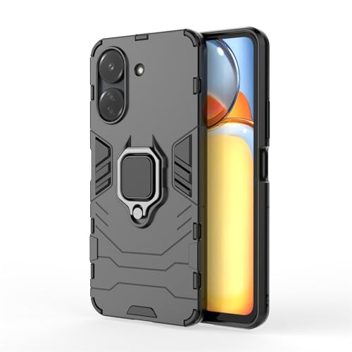 RonRun Handyhülle für Xiaomi Redmi 13C/ Xiaomi Poco C65 Schutzhülle mit 360° Fingerring Ständer Stoßfeste Handy Hülle Gehäuse Case Vollständiger Schutz für Xiaomi Redmi 13C/ Xiaomi Poco C65, schwarz von RonRun