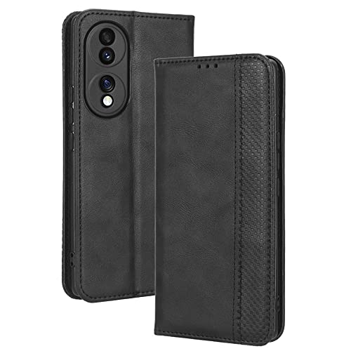 RonRun Honor 70 5G Hülle Flip PU Leder Magnet Handyhülle mit Wallet Case Klappen Ständer Stoßfest Schutzhülle Kompatible für Honor 70 5G, schwarz von RonRun