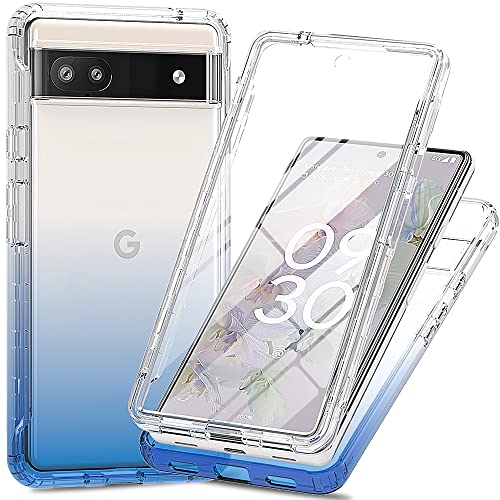 RonRun Hülle für Google Pixel 6a mit Displayschutz, 360° Grad vollschutz Stoßfest Handyhülle Transparent Silikon Bumper Cover für Hülle für Google Pixel 6a - Blau von RonRun