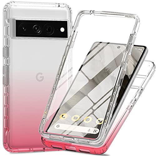 RonRun Hülle für Google Pixel 7 Pro mit Displayschutz, 360° Grad vollschutz Stoßfest Handyhülle Transparent Silikon Bumper Cover für Hülle für Google Pixel 7 Pro - Rot von RonRun